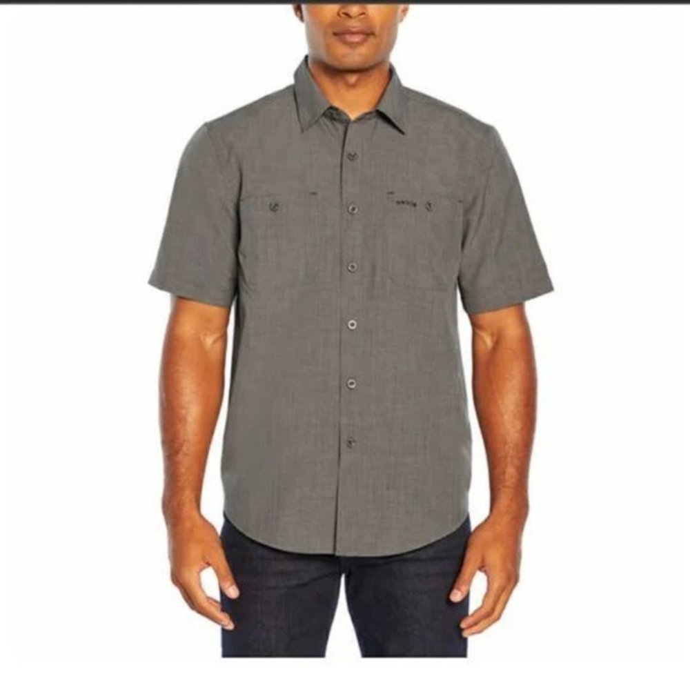 GRAY Orvis Men short sleeve woven tech shirt - Picture 2 of 5